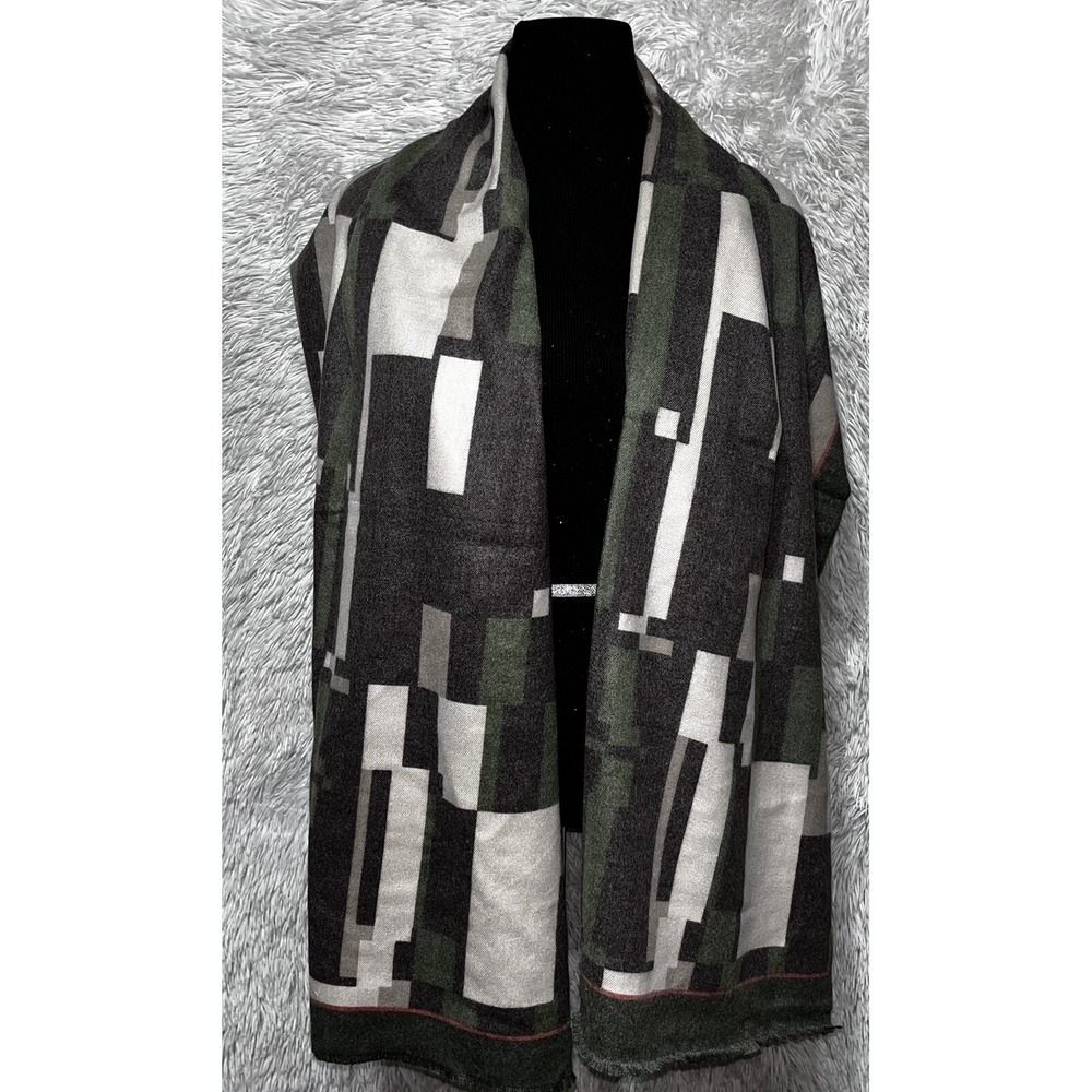 Women's Fashion Scarf Polyester Viscose Blend Green Gray Shawl Wrap 30x72 - Picture 4 of 7